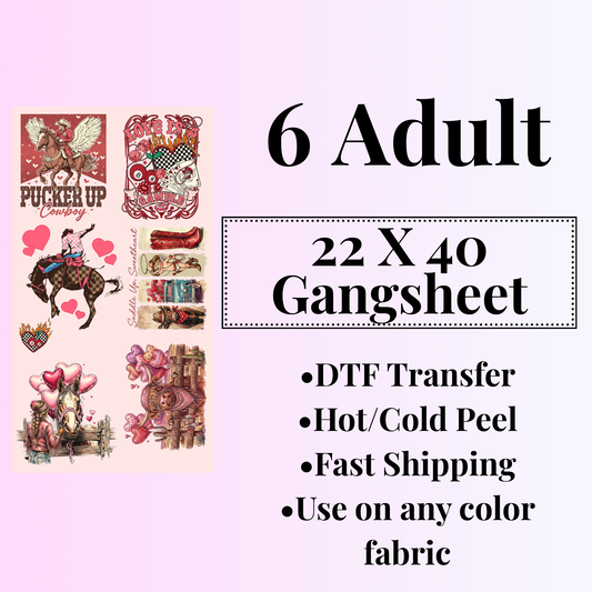 Cowboy Valentines Gangsheet 22 X 40