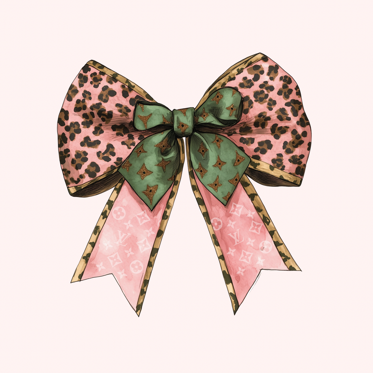 LV Green and Pink Leopard Bow