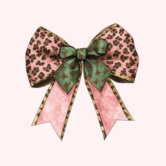 LV Green and Pink Leopard Bow