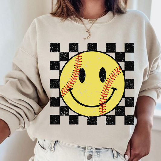 Softball Smiley Checkered