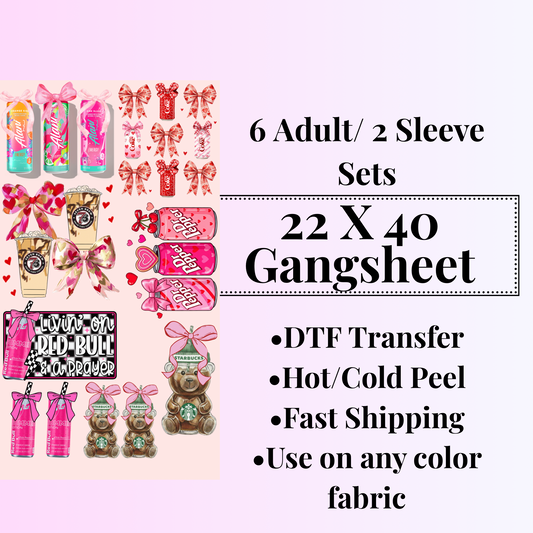 POPULAR PINK DRINKS GANG SHEET- 22X40