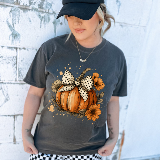 Polka dot bow pumpkin
